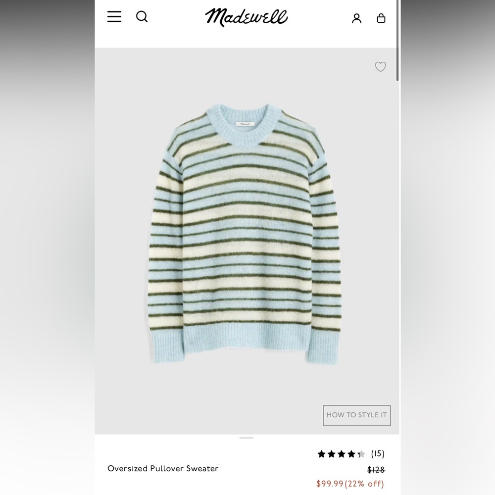 Madewell Light Blue, Gray & Dark Green Striped Crewneck wool Sweater size S